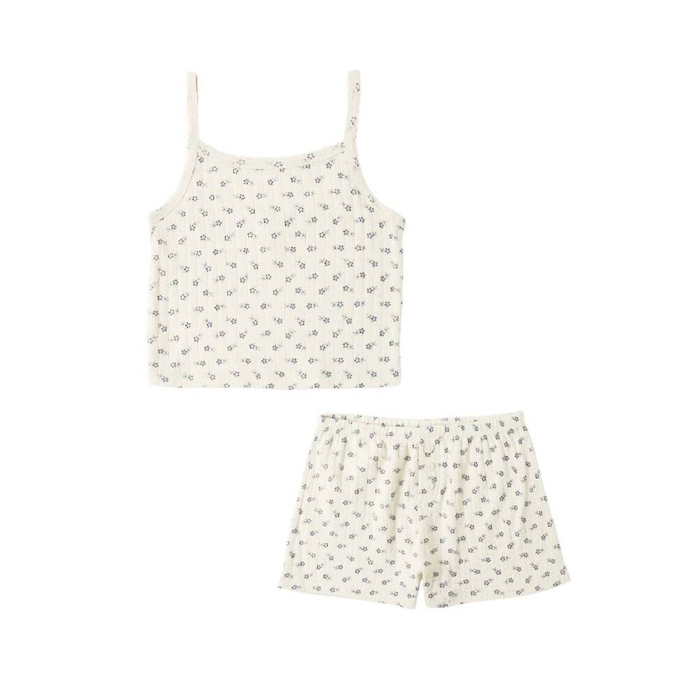 NEW RYLEE + CRU girl's pointelle lounge set in blue ditsy